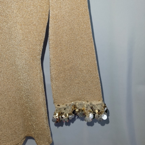 Vintage Joseph A.  Quest-ce que "est silk" gold top gold sequins Medium Sweater - Picture 6 of 7